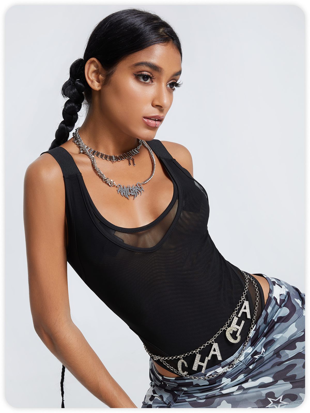 【Final Sale】Y2K Black Mesh Double Layer Bodysuit