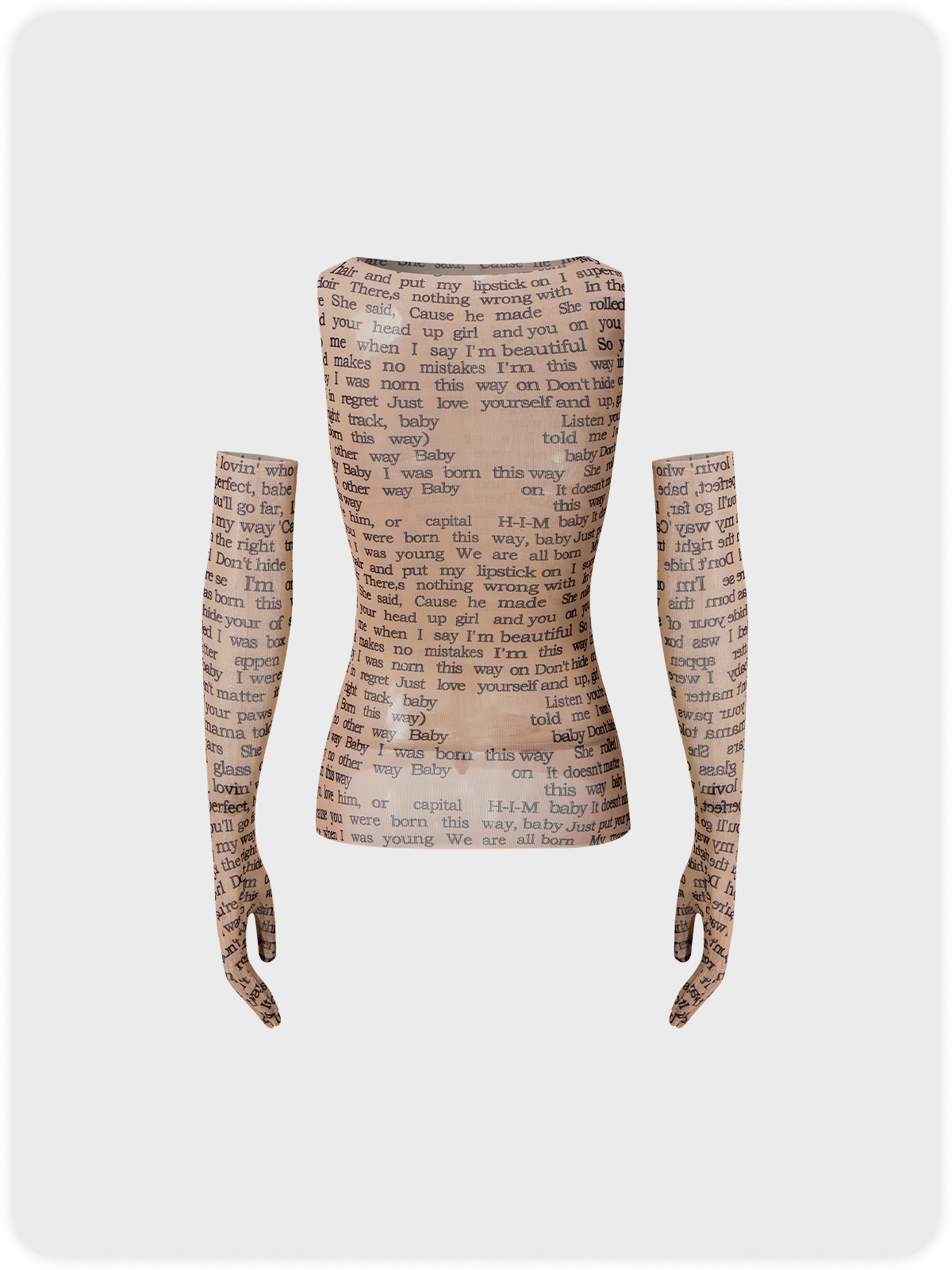 Y2K Khaki Mesh Letter Arm Sleeves Party Top Women Top