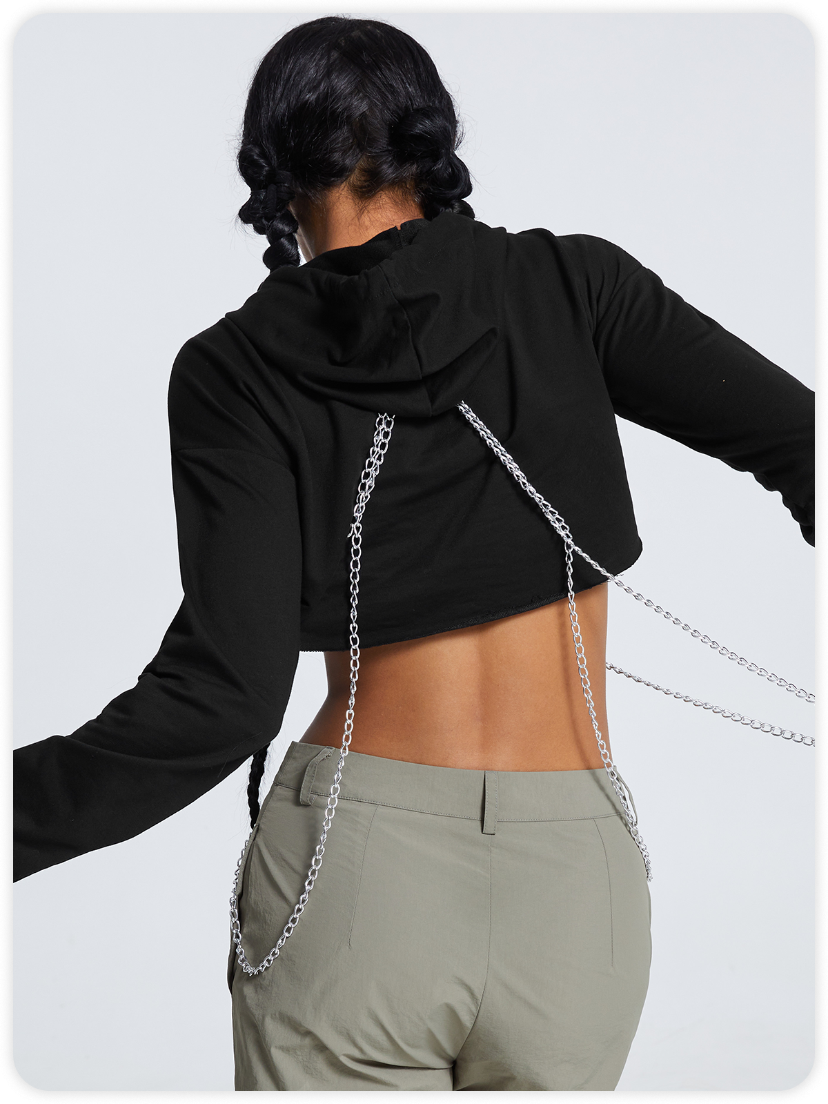 Street Black Hooded Metal Chain Top Hoodie & Sweatshirt