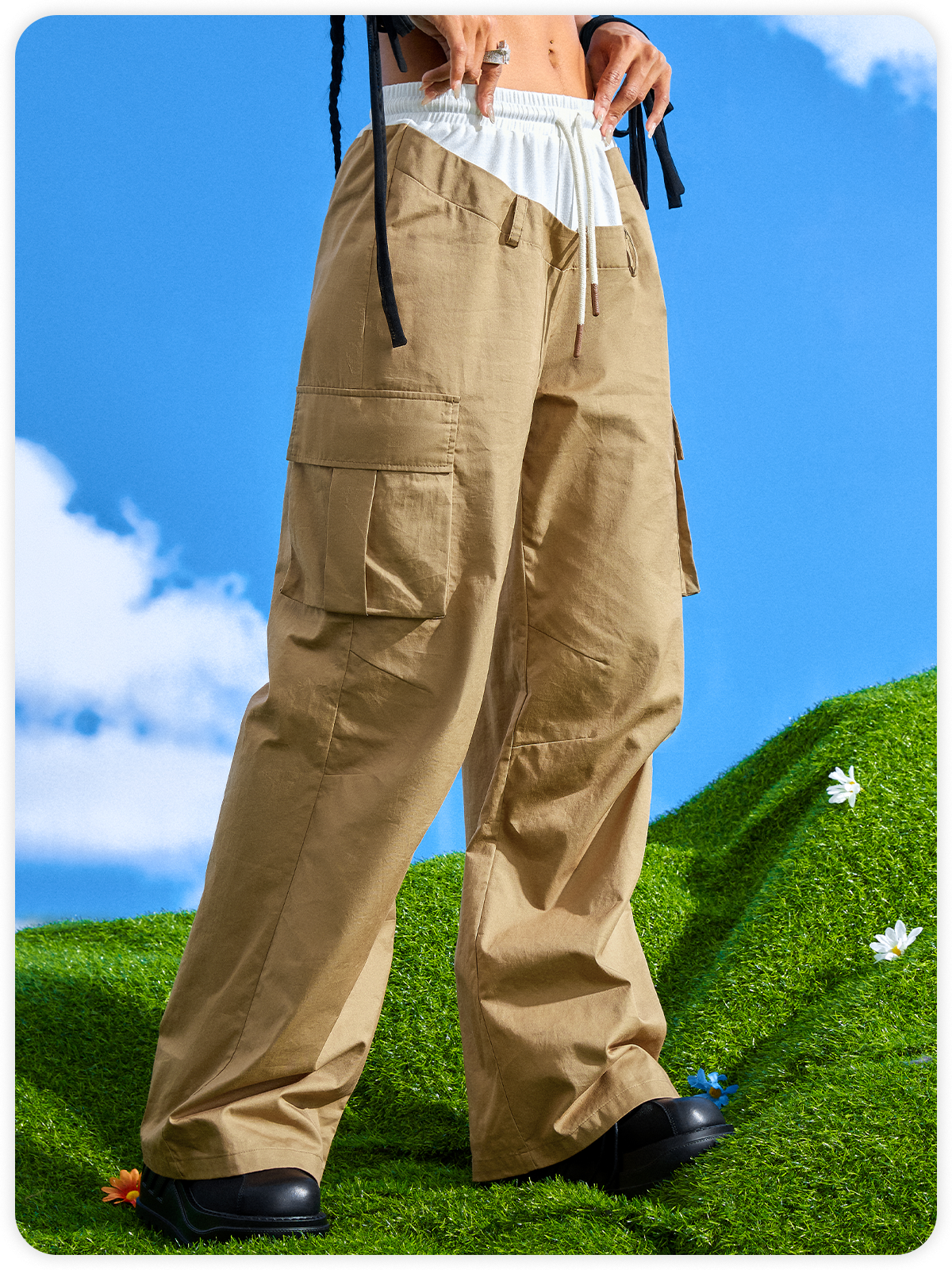 Street Khaki Patchwork Cyberpunk Bottom Pants
