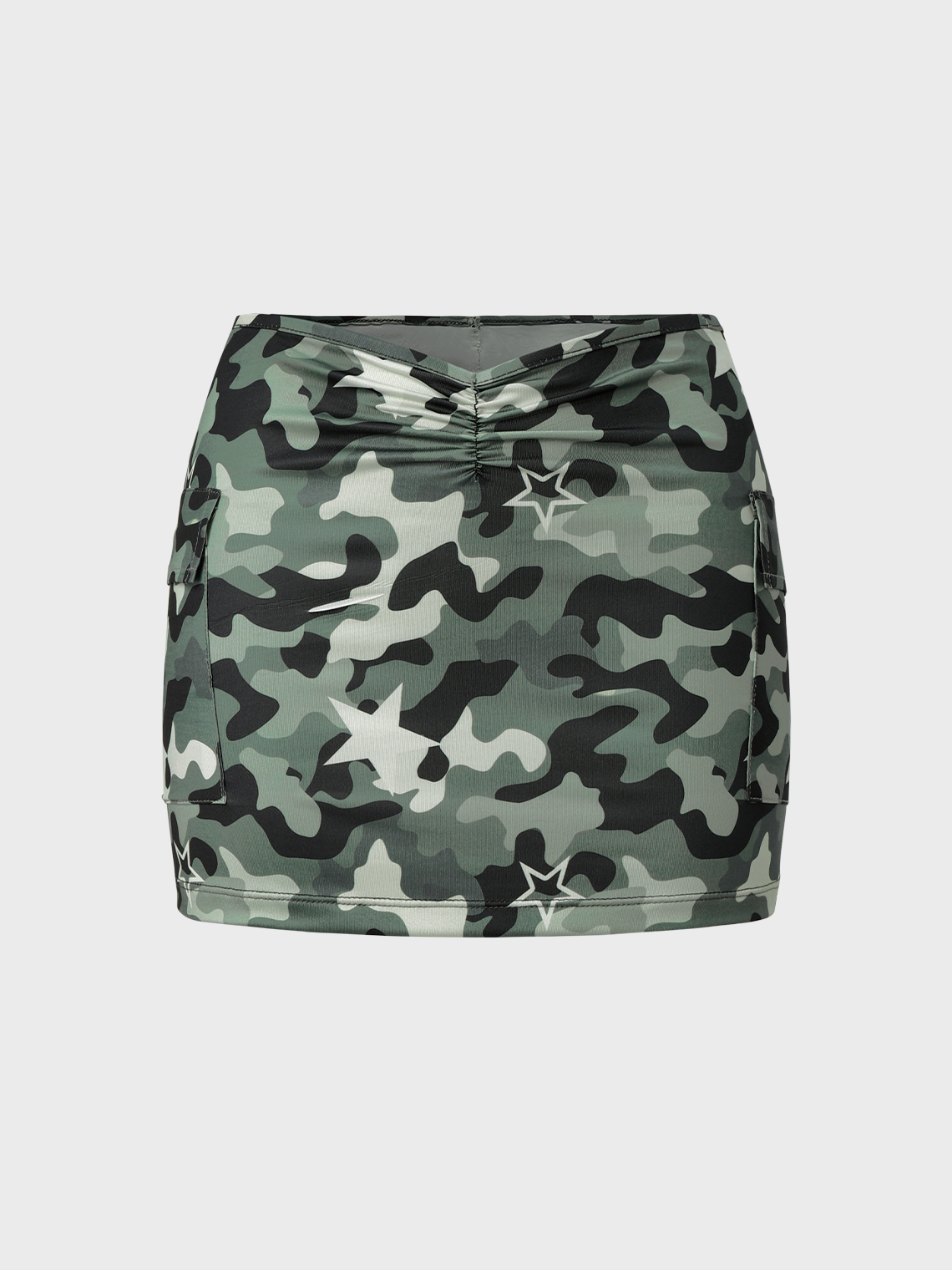 【Final Sale】Street Army Green Camo Pockets Bottom Skirt