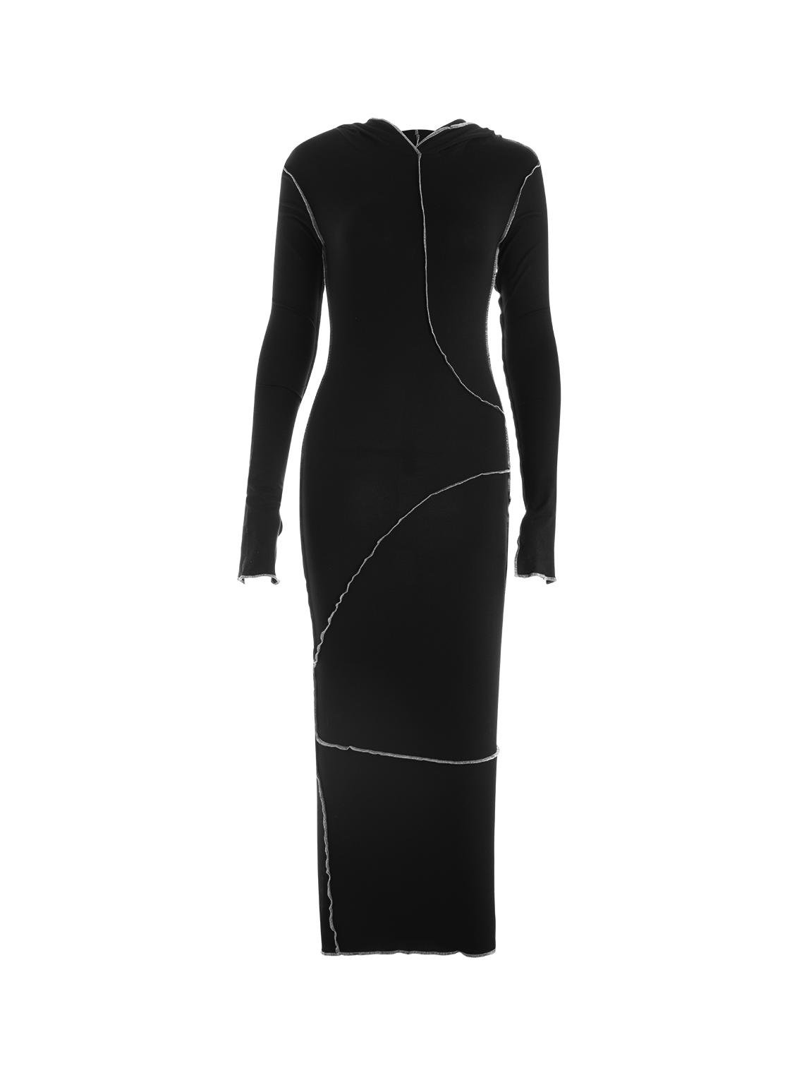 【Final Sale】Edgy Black Raw Edge Plain Dress Midi Dress