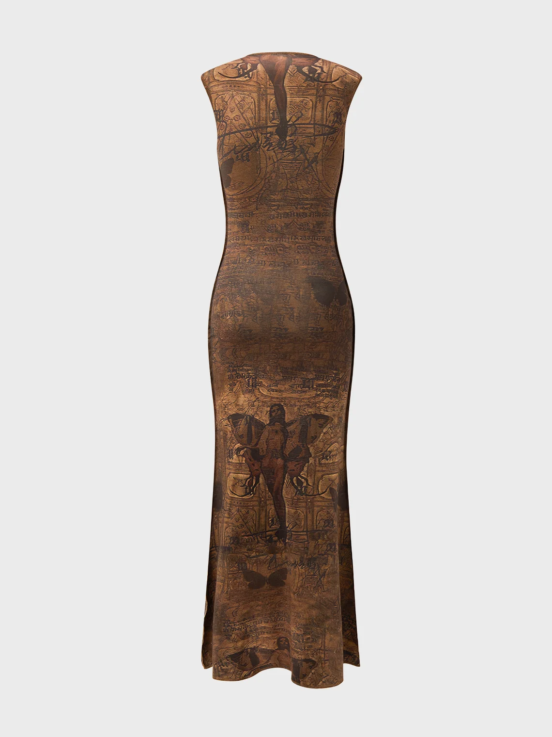 【Final Sale】Edgy Brown Vintage Cut Out Metal Dress Midi Dress
