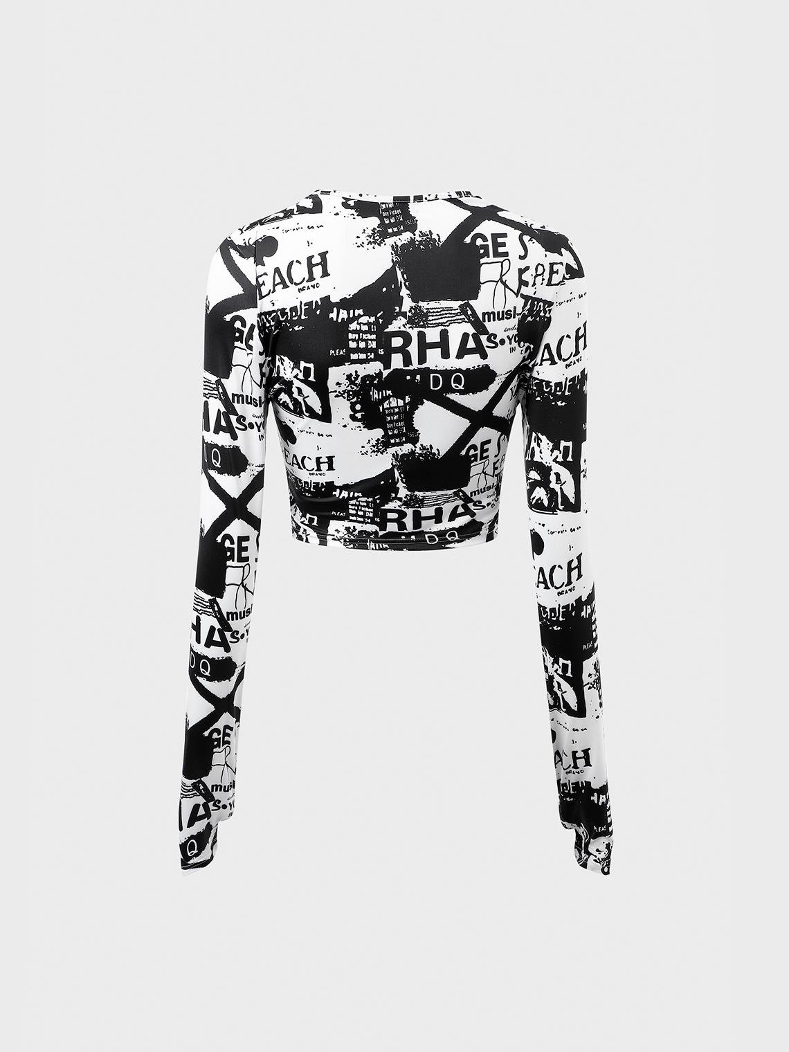 【Final Sale】Street Black-White Letter Crew Neck Top T-Shirt