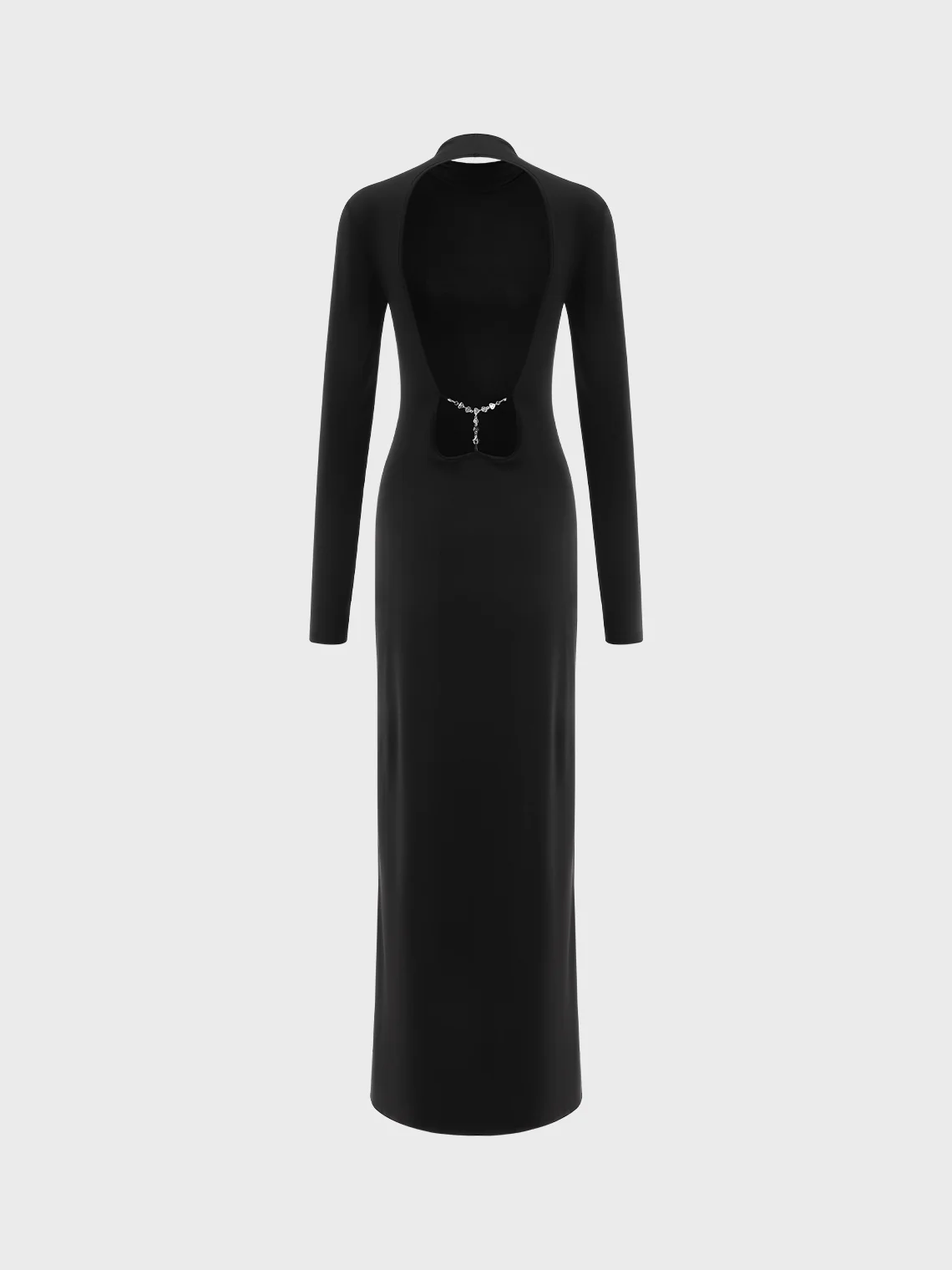 【Final Sale】Edgy Black Backless Side Slit Metal Chain Dress Midi Dress