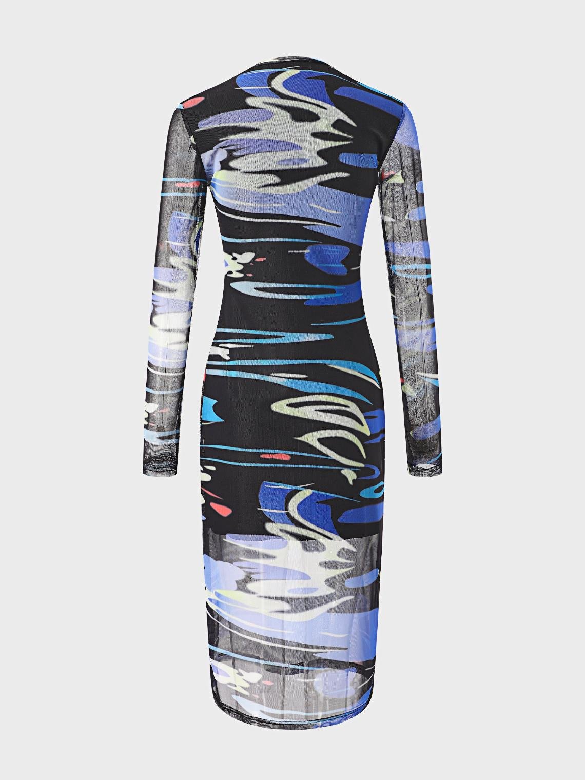 【Final Sale】Edgy Multicolor Water Wave Mesh Dress Midi Dress