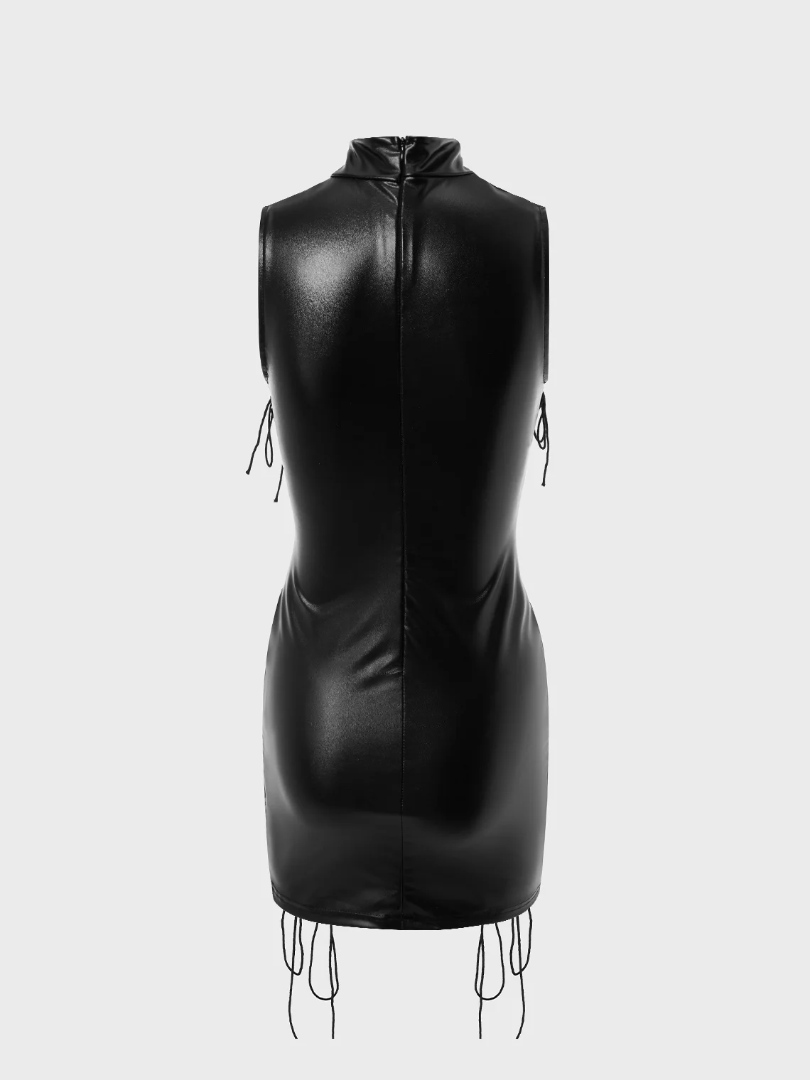 【Final Sale】Edgy Black Lace Up Leather Dress Mini Dress