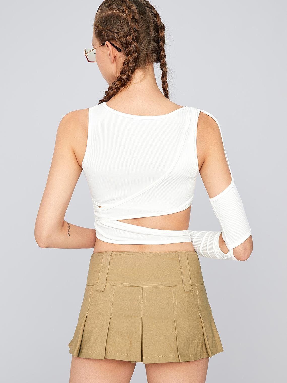 Y2K White One Shoulder Cut Out Top Women Top