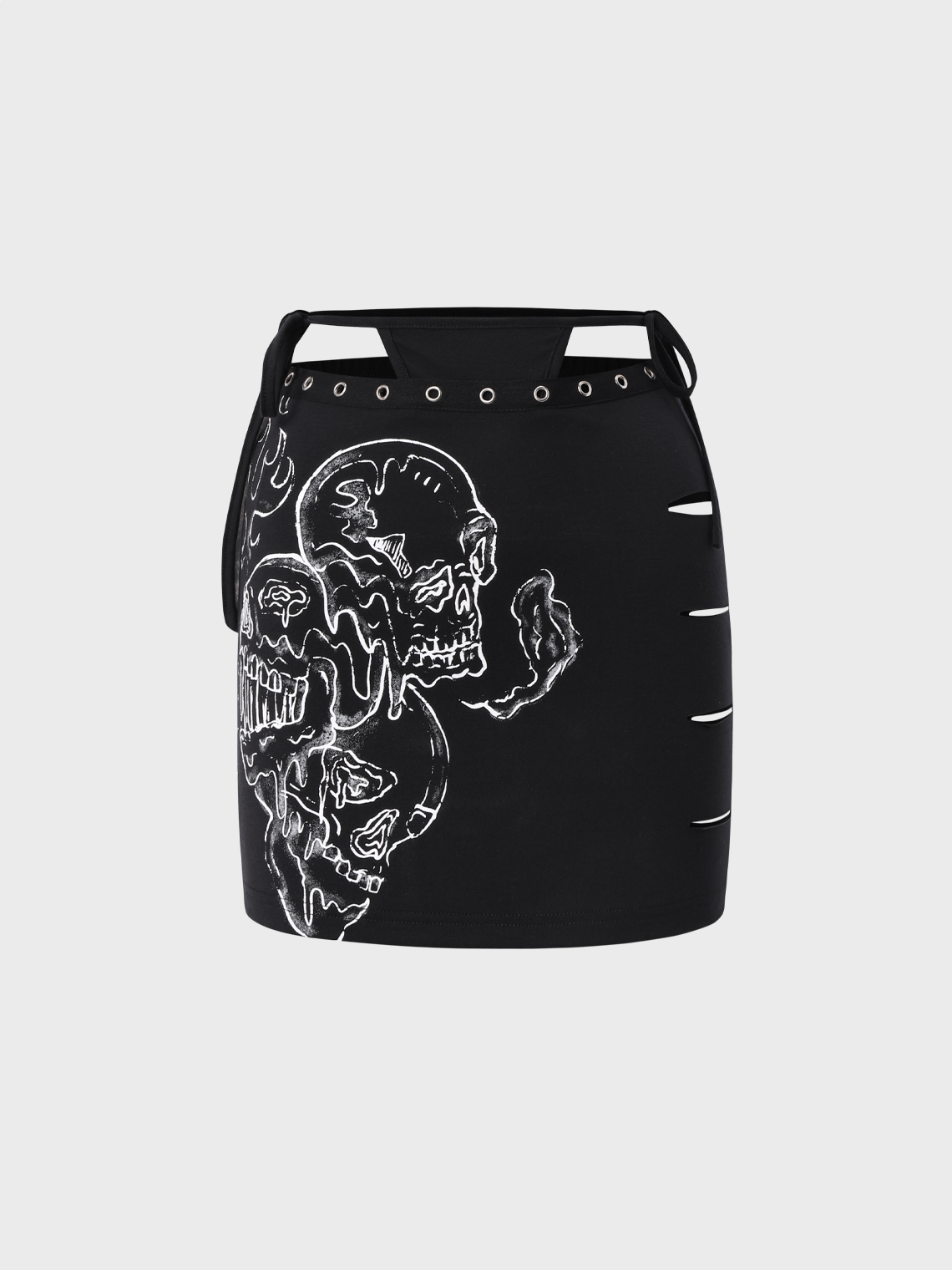 【Final Sale】Punk Black Lace-Up Design Skull Cut Out Halloween Bottom Skirt