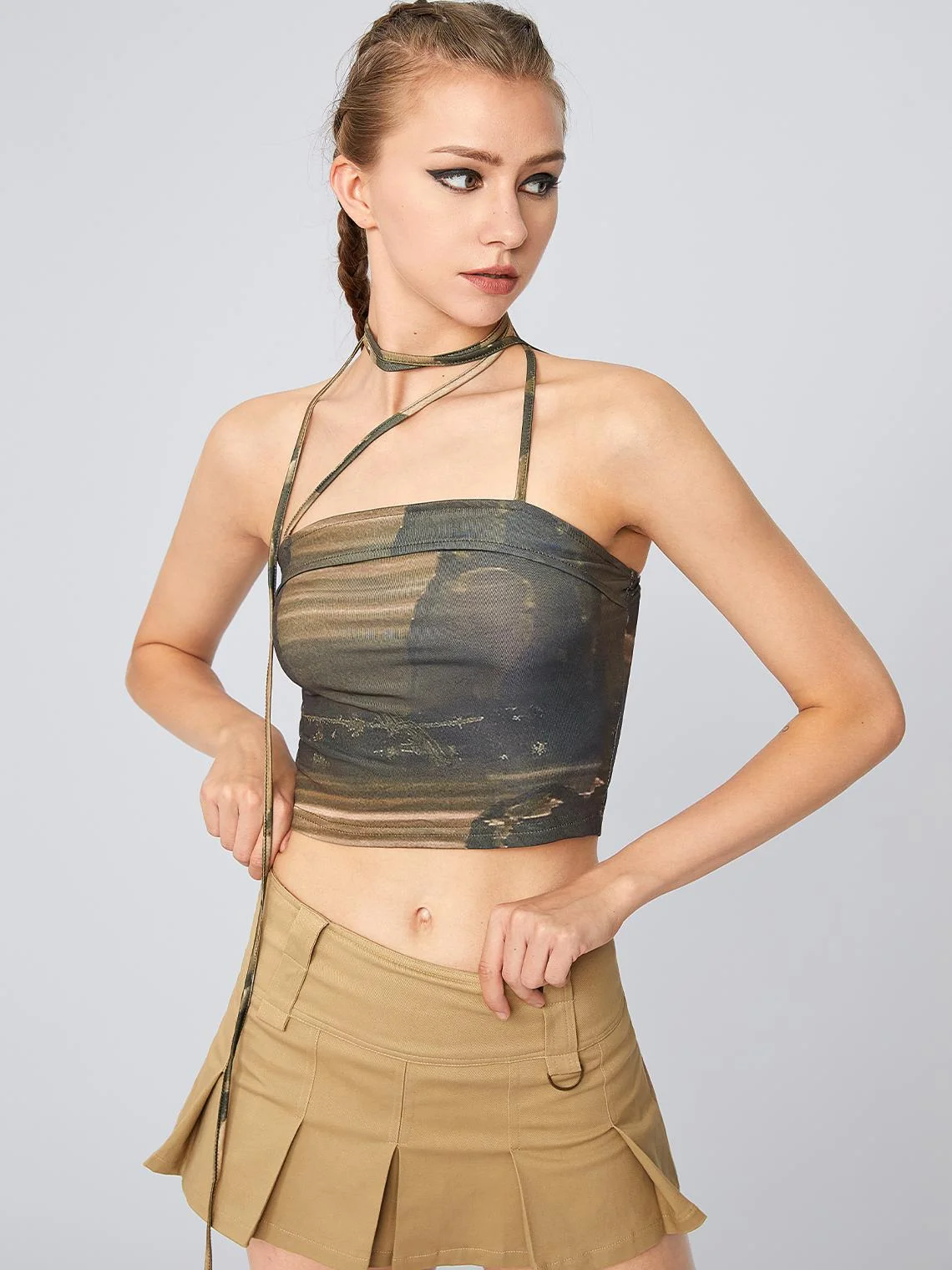 【Final Sale】Y2K Army Green Lace-Up Design Sleeveless Top Tank Top & Cami