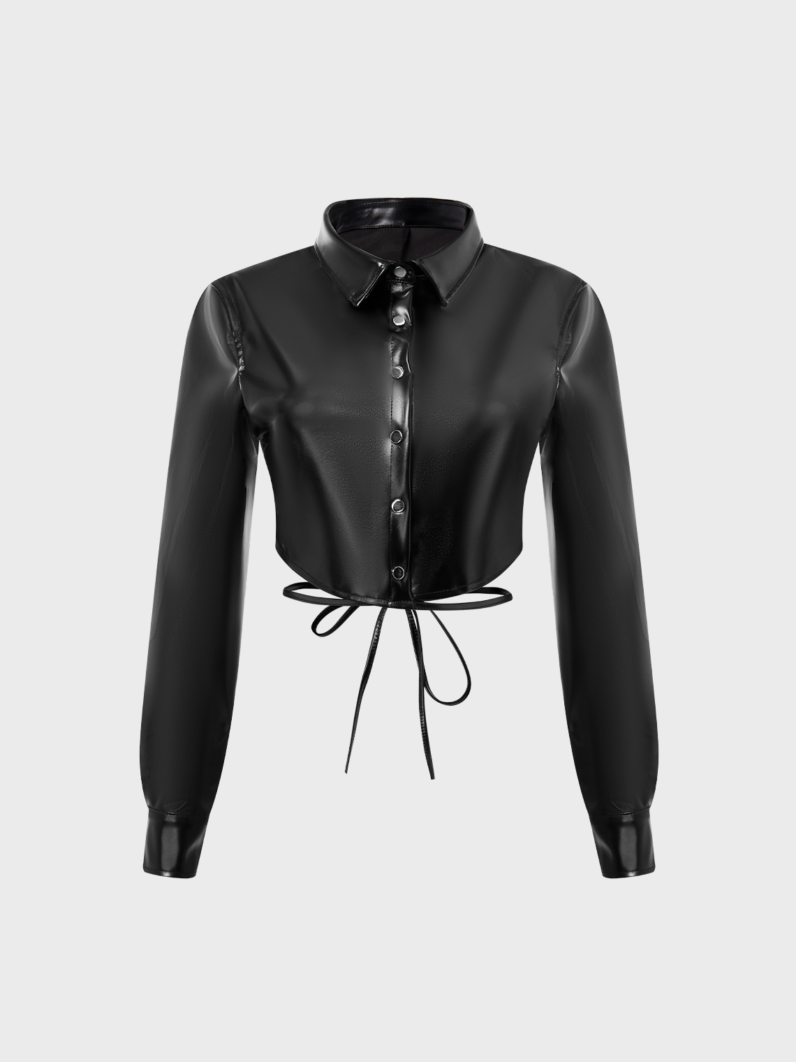 【Final Sale】Street Black Leather Low Waist Top Outwear