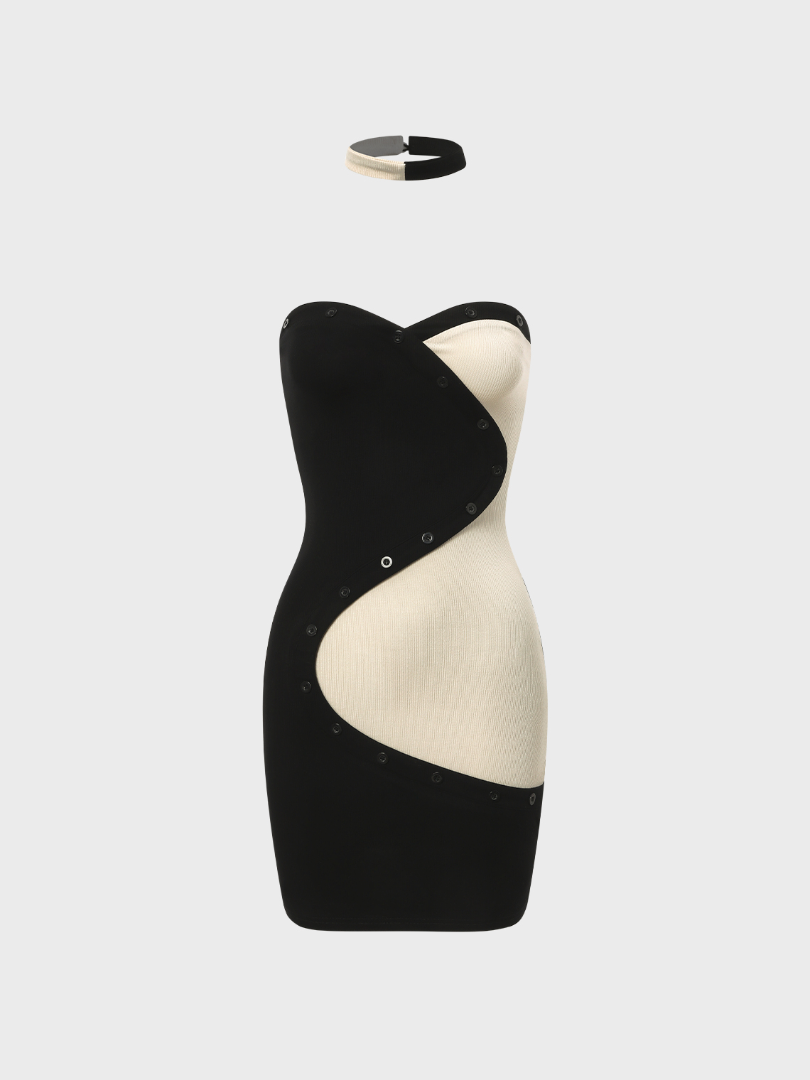 【Final Sale】Y2K Black Color Block Asymmetrical Design Dress Mini Dress