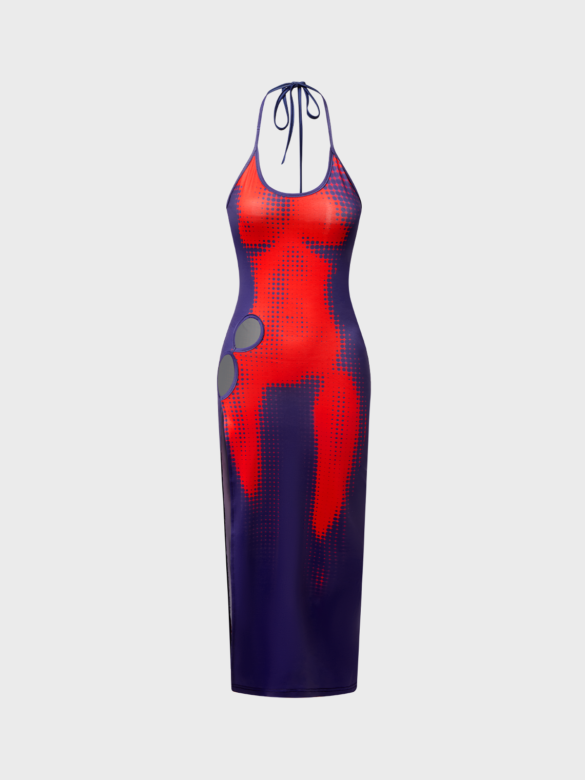 Edgy Red Body Print Asymmetrical Design Out The Body Dress Midi Dress