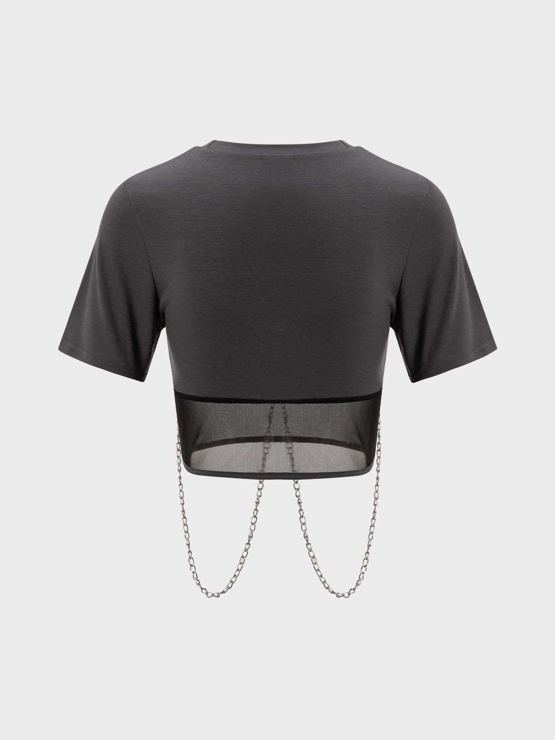 【Final Sale】Street Gray Graphic Patchwork Metal Chain Top T-Shirt
