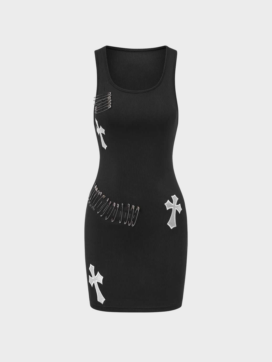 【Final Sale】Punk Black Cut Out Metal Chain Dress Mini Dress