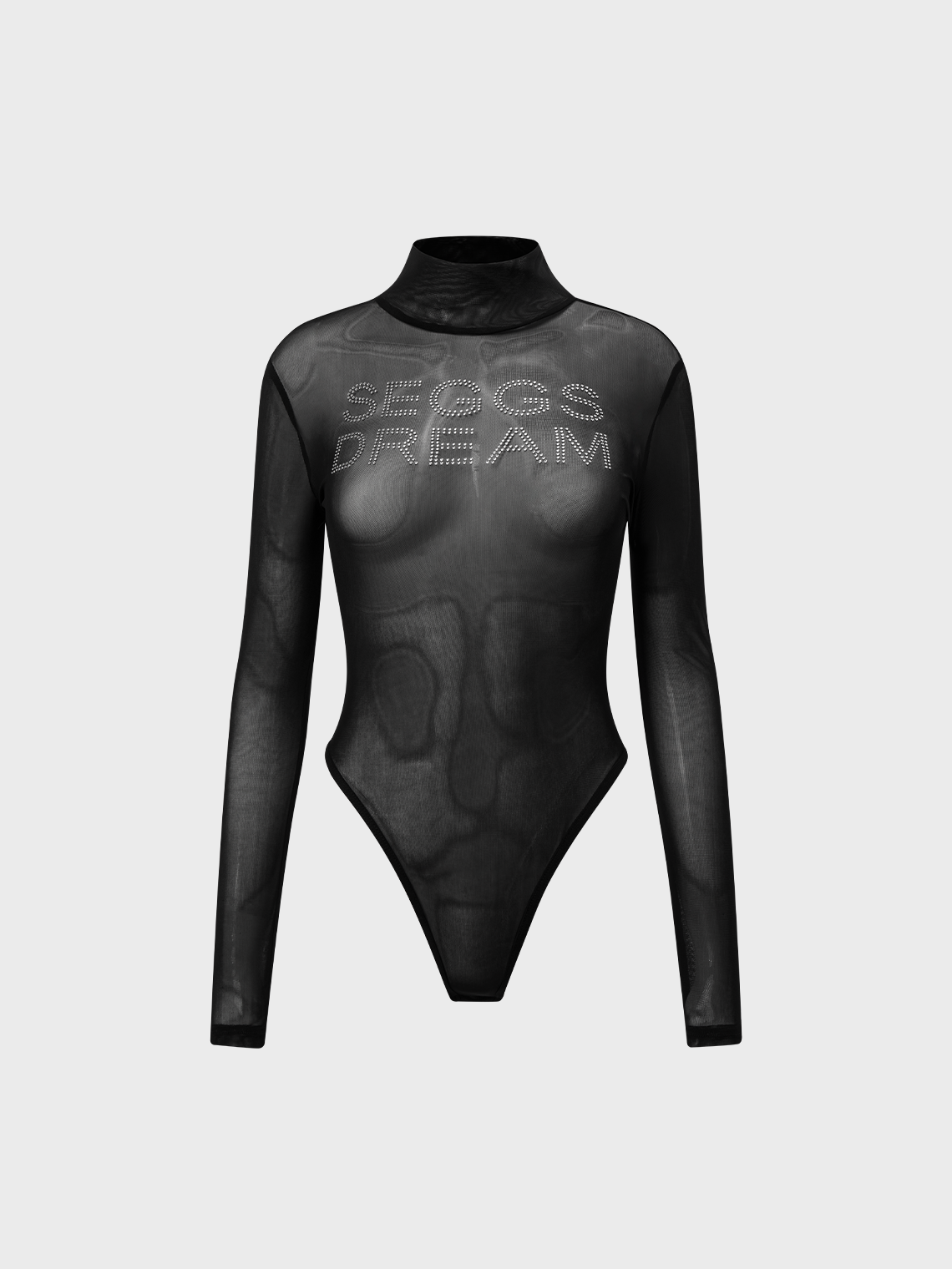 【Final Sale】Street Black Mesh Hotfix Rhinestone Bodysuit