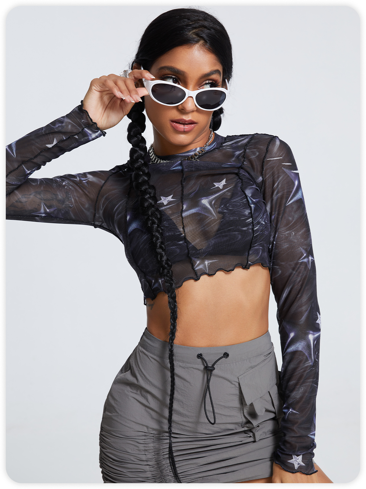 Edgy Black Mesh Cyberpunk Top Women Top
