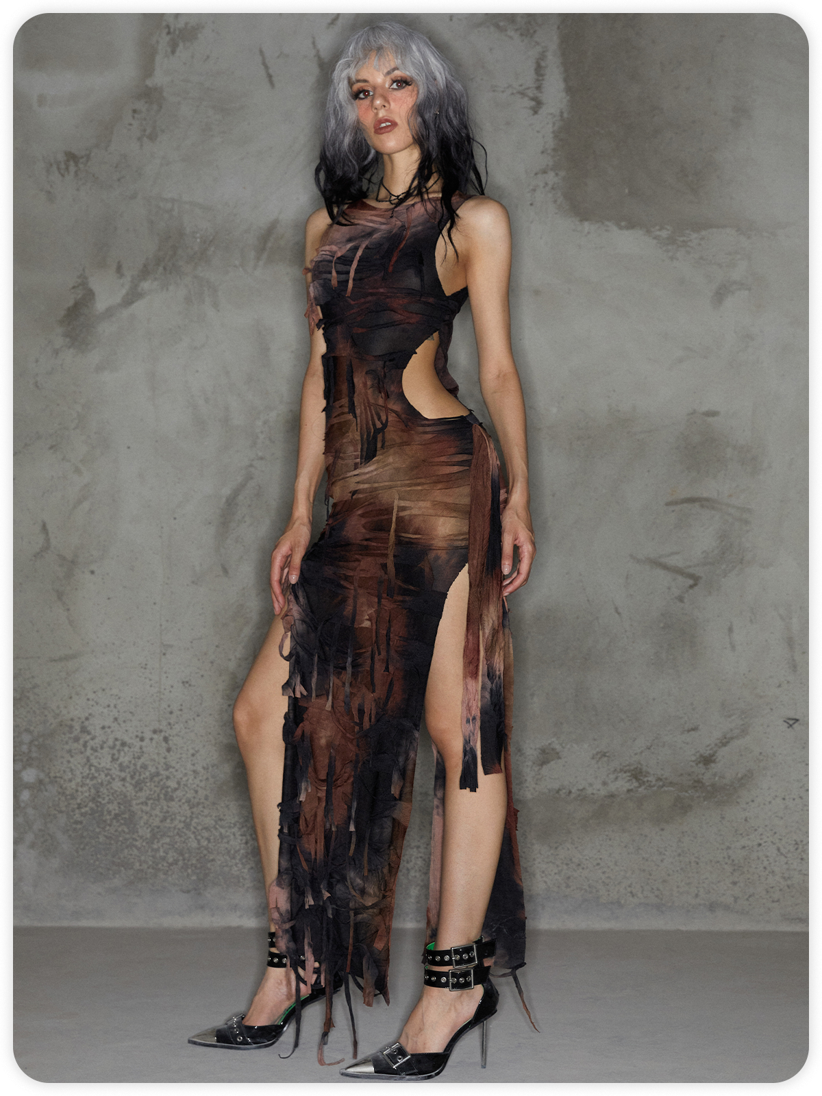 Punk Brown Slim Cut Out Dress Midi Dress