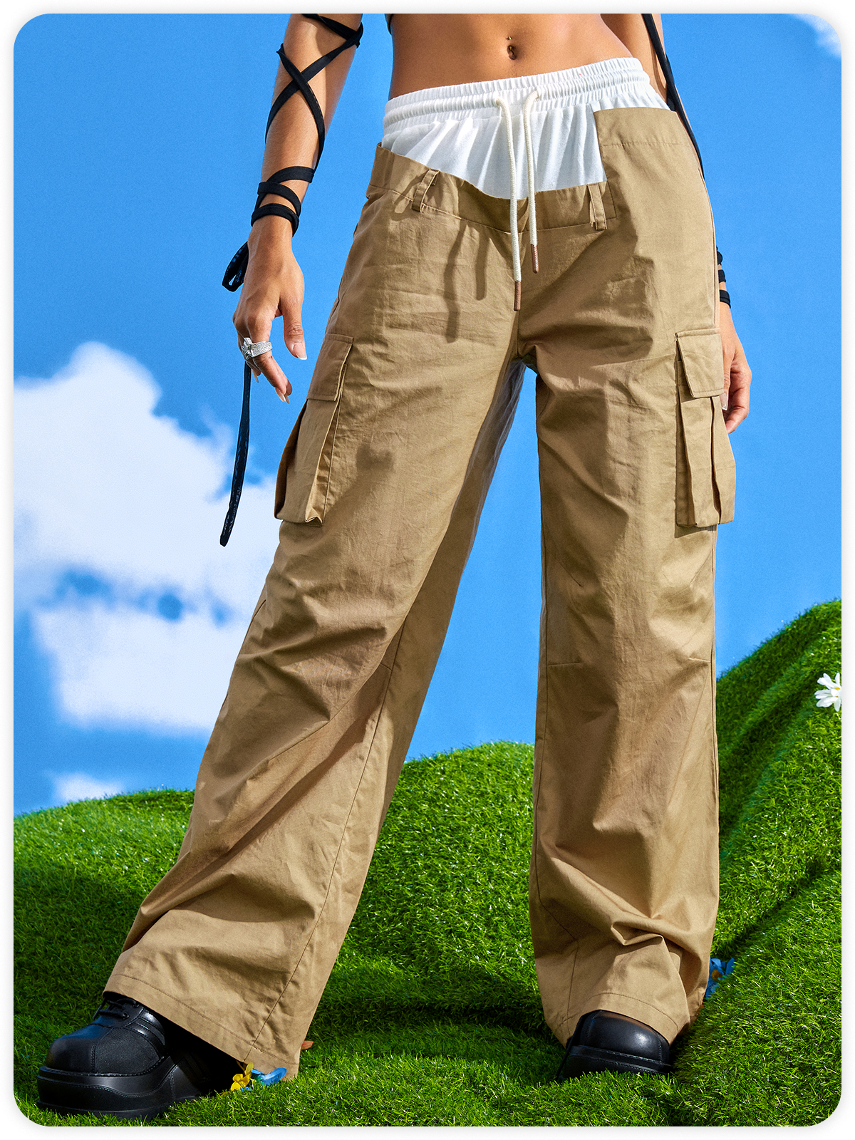 Street Khaki Patchwork Cyberpunk Bottom Pants