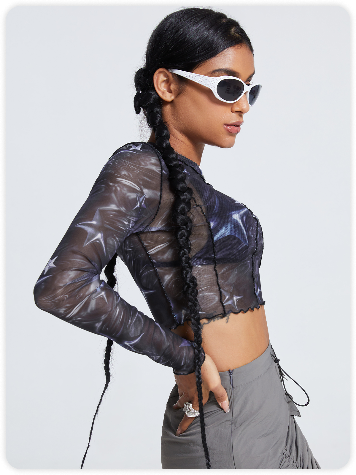 Edgy Black Mesh Cyberpunk Top Women Top