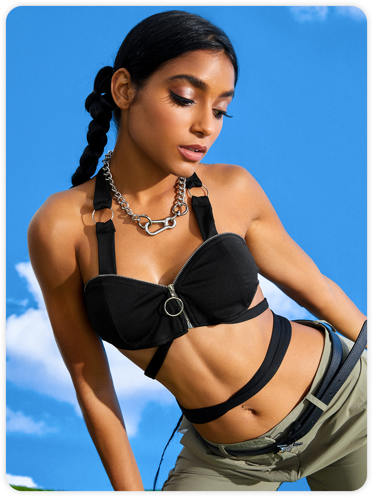 Punk Black Zip Lace Up Backless Top Tank Top & Cami