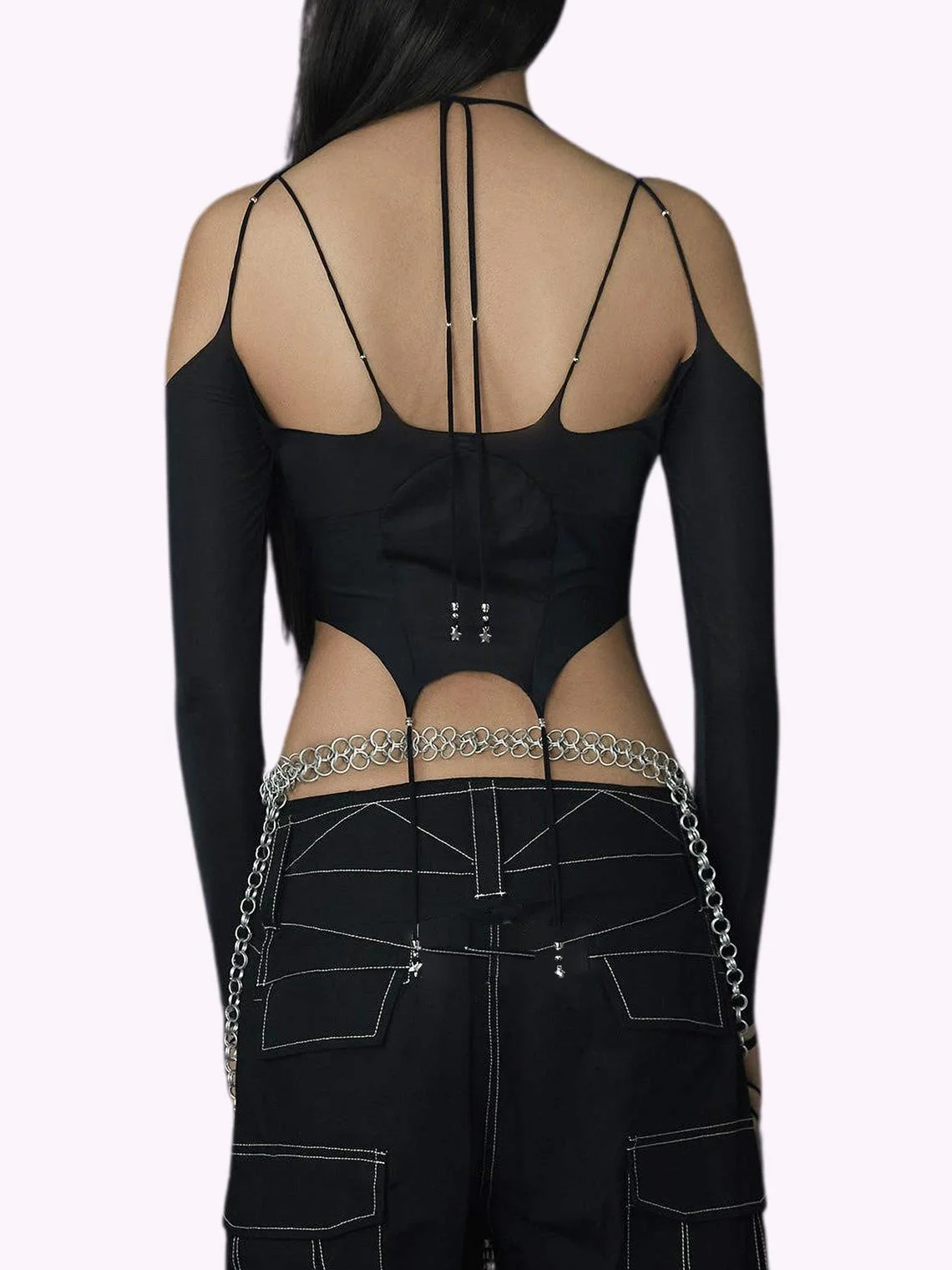 【Final Sale】Y2K Black Lace-Up Design Cut Out Irregular Hem Top Women Top