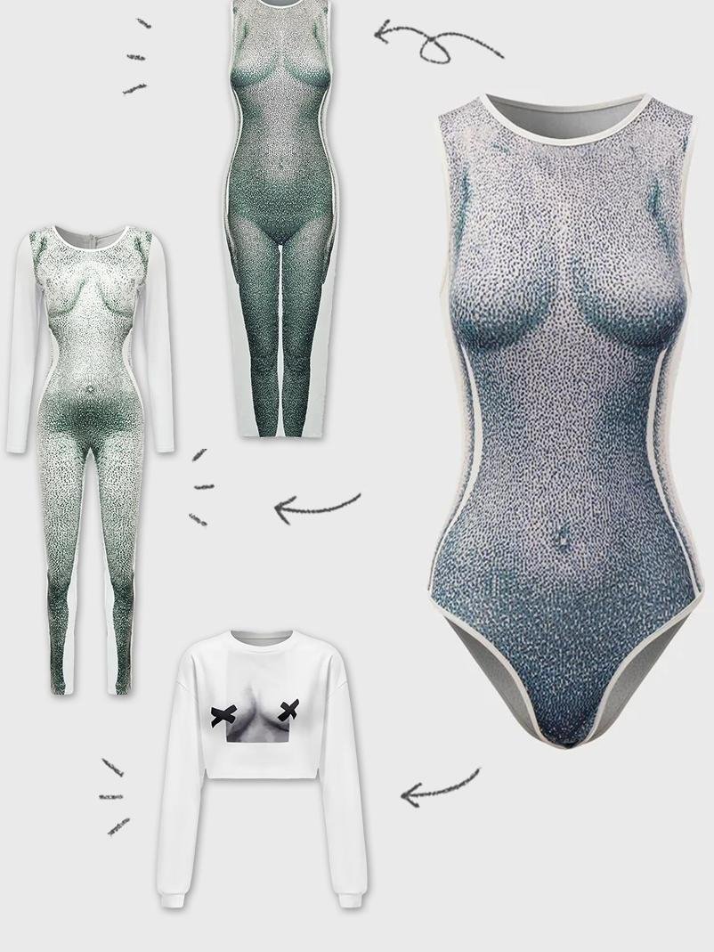【Final Sale】Edgy Art Gray Body Bodysuit
