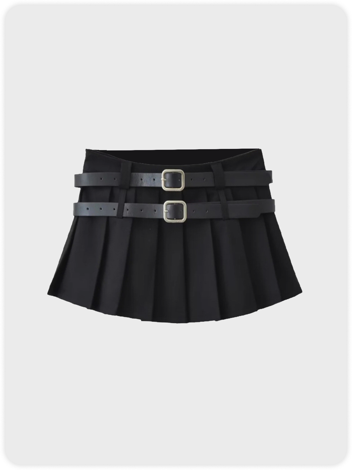 Y2K Black Pleated Double belt Bottom Skirt