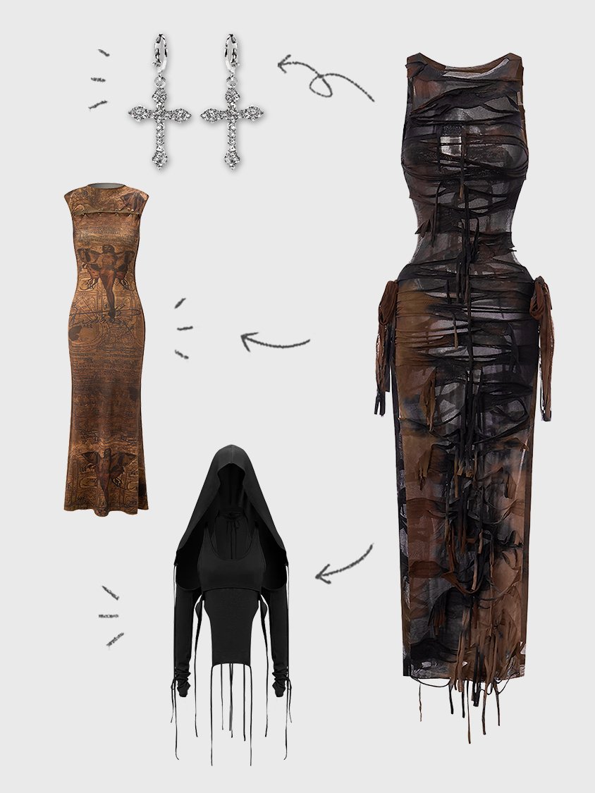 Punk Brown Slim Cut Out Dress Midi Dress