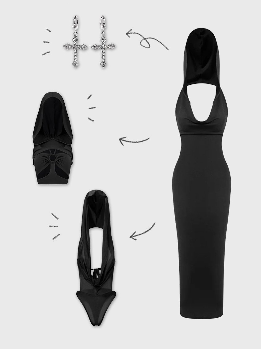 Punk Black Cut out Dress Midi Dress