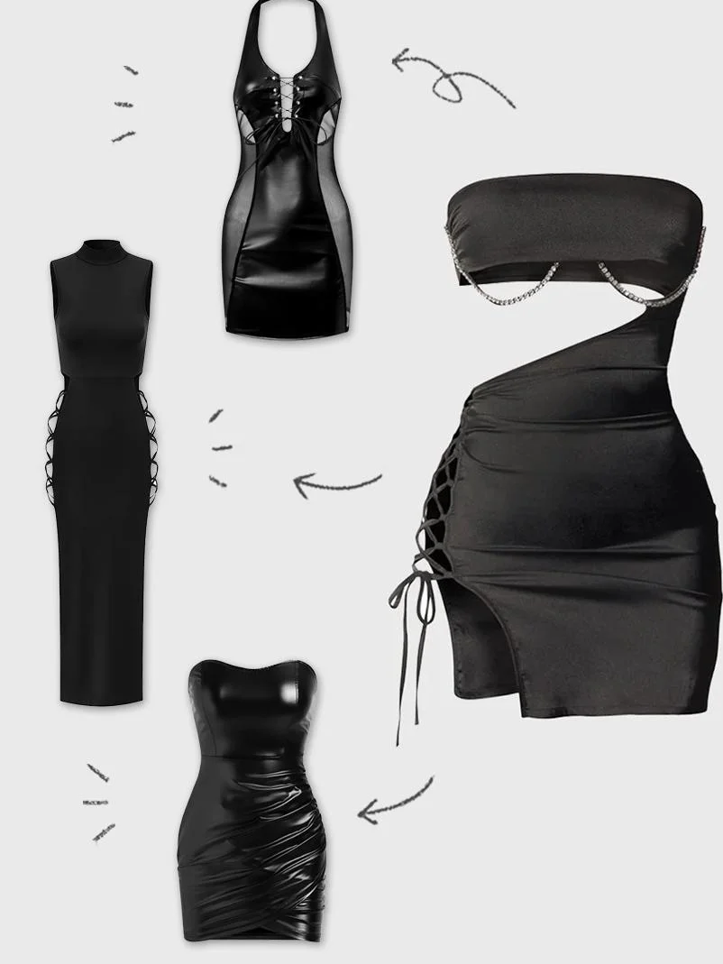 Edgy Black Lace up Dress Mini Dress
