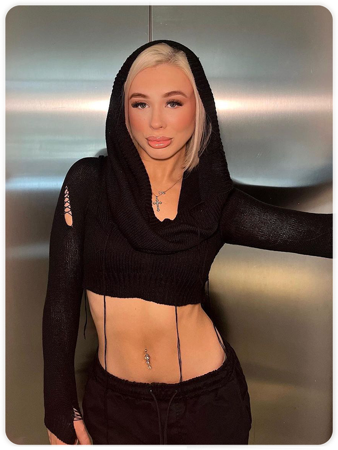 Edgy Black Hooded Cut Out Top Sweater