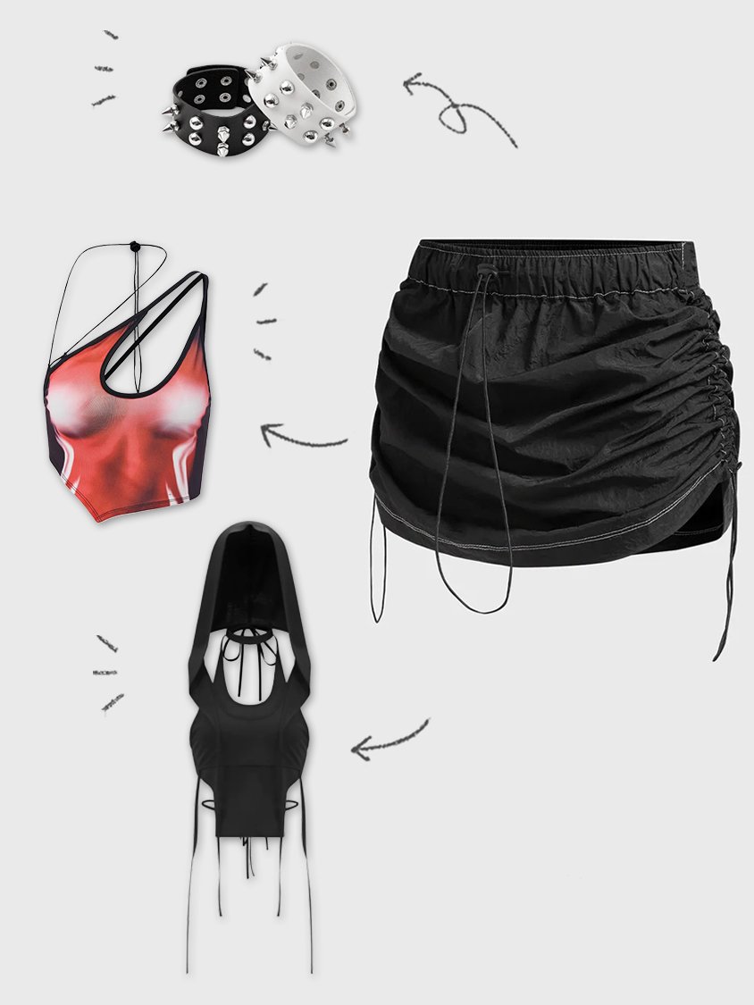 【Final Sale】Street Black Drawstring Bottom Skirt