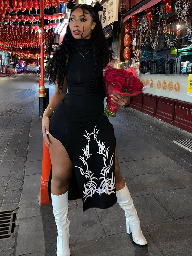 Punk Black Split Tribal Dress Midi Dress