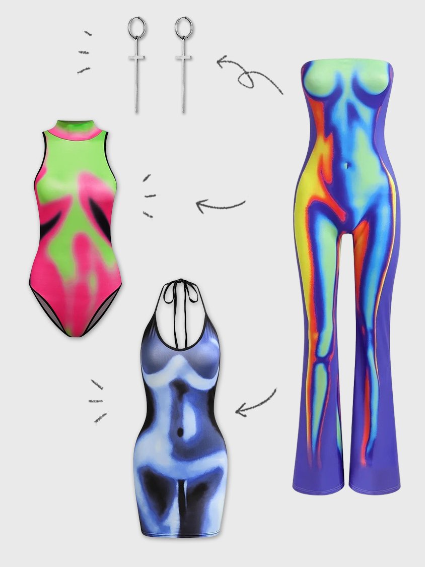 Edgy Multicolor Body print Tube Jumpsuit