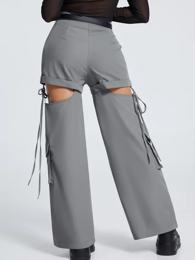 【Final Sale】Street Gray Cut out Pockets Bottom Pants