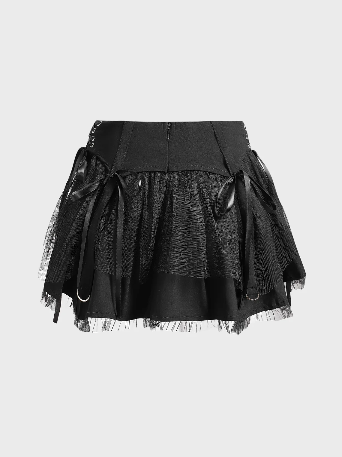 【Final Sale】Punk Black Sleated Lace up Bottom Skirt