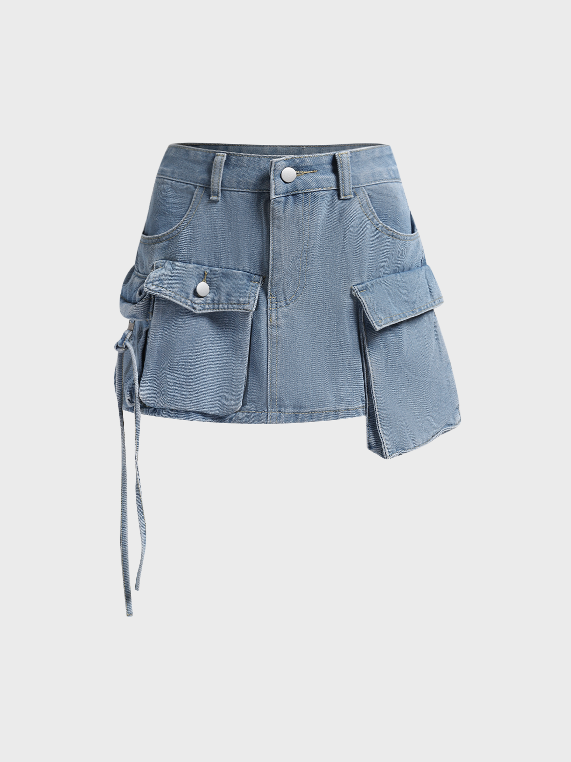 Street Multicolor Denim Pockets Bottom Skirt
