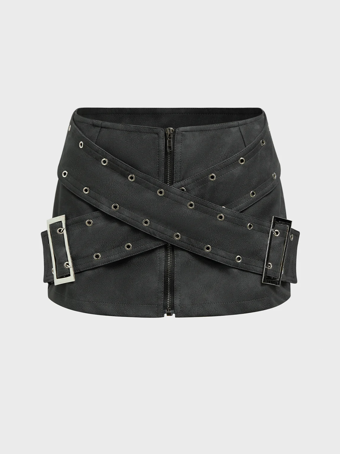 Punk Black Cross belt Metal Bottom Skirt