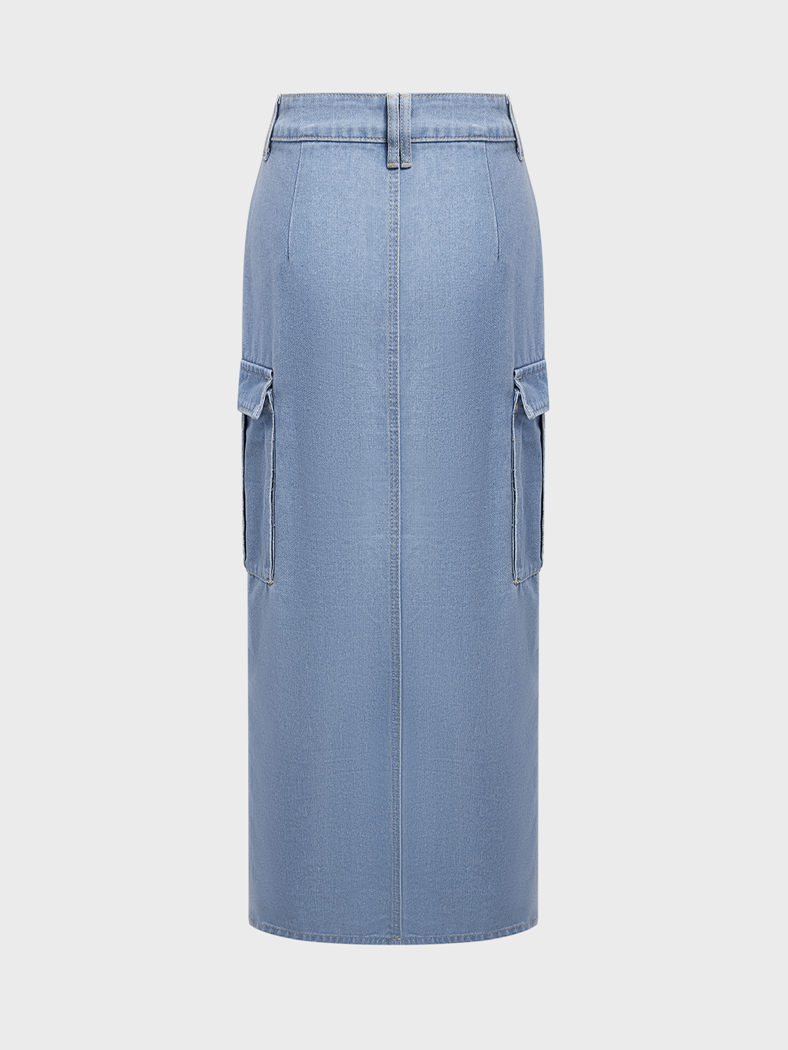 【Final Sale】Denim Side Slit Raw Edge Plain Maxi Skirt