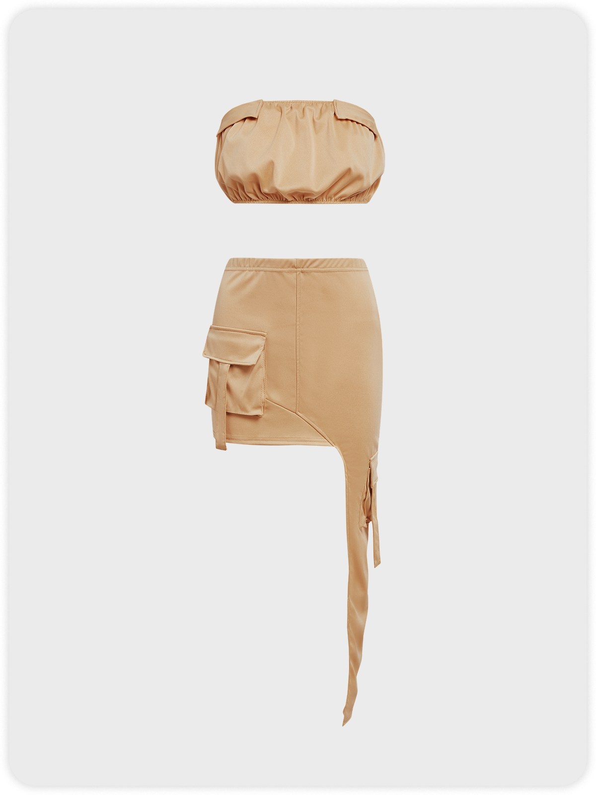Asymmetrical Plain Top With Skirt Two-Piece Set