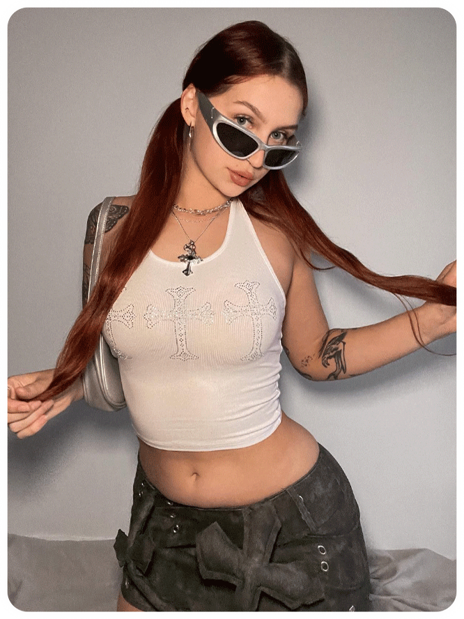 Street White Cross Top Tank Top & Cami