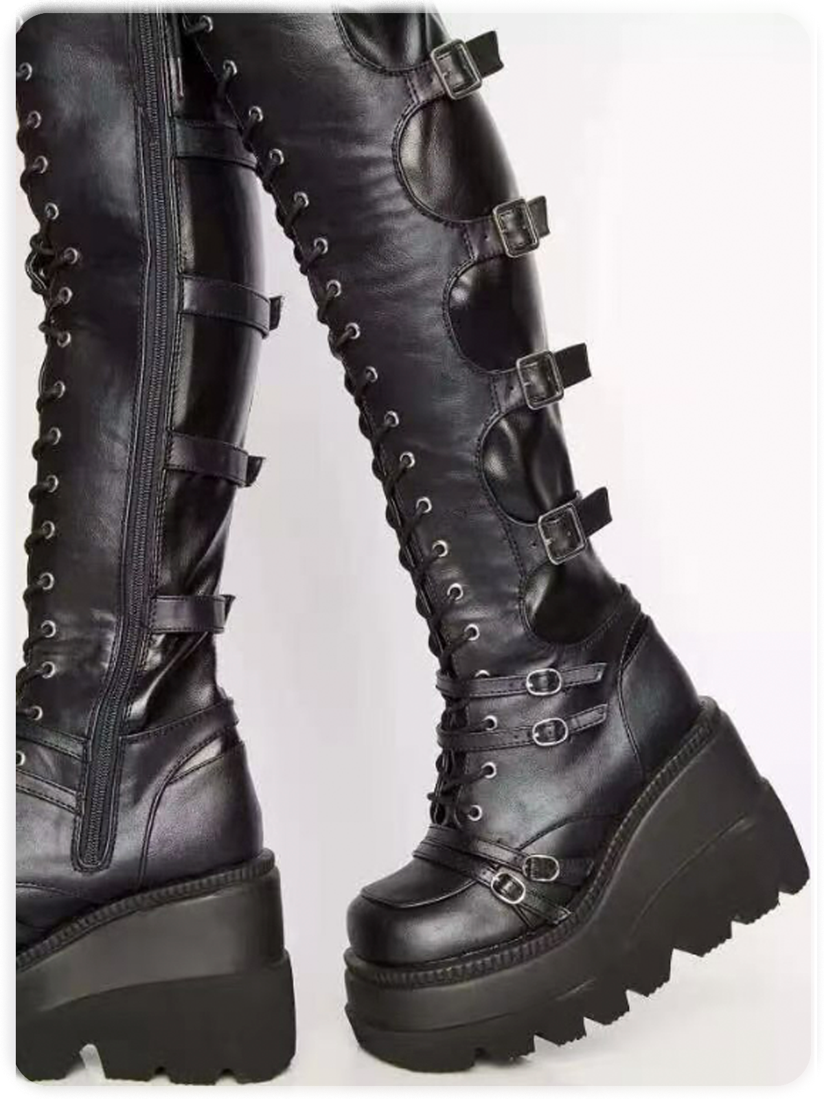 Leather Lace Up Plain Punk Fashion Boots