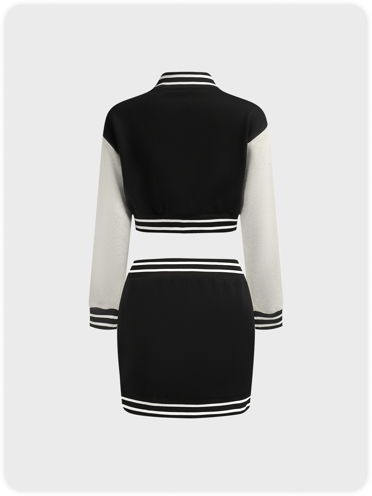 Preppy Color Block Top With Skirt Two-Piece Set