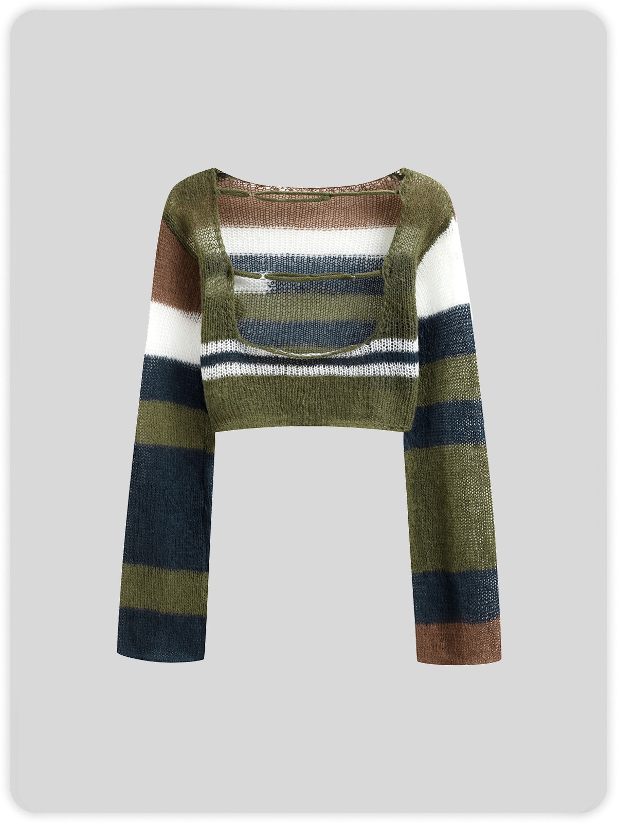 Knitted Backless Crew Neck Stripe Long Sleeve Sweater