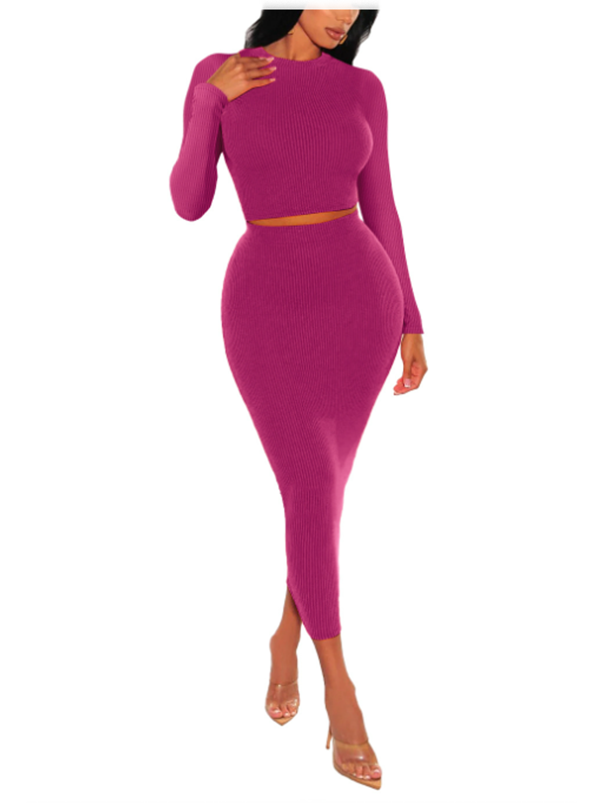 Plain Top With Skirt Two-Piece Set