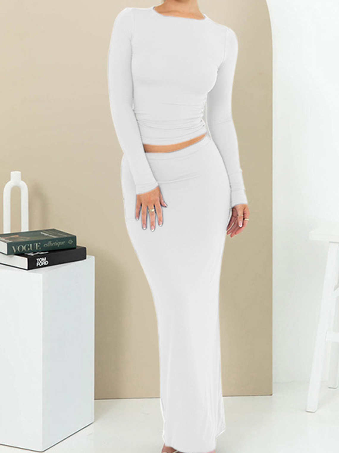 Clean Fit Basic Plain Top With Skirt Set