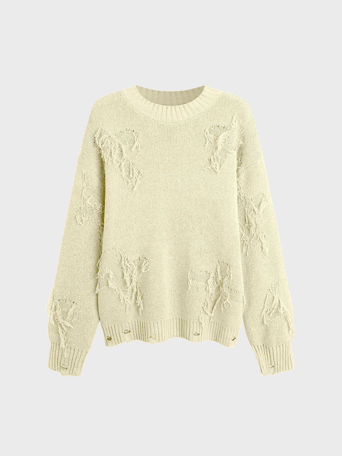 【Final Sale】Knitted Raw Edge Crew Neck Cross Long Sleeve Sweater