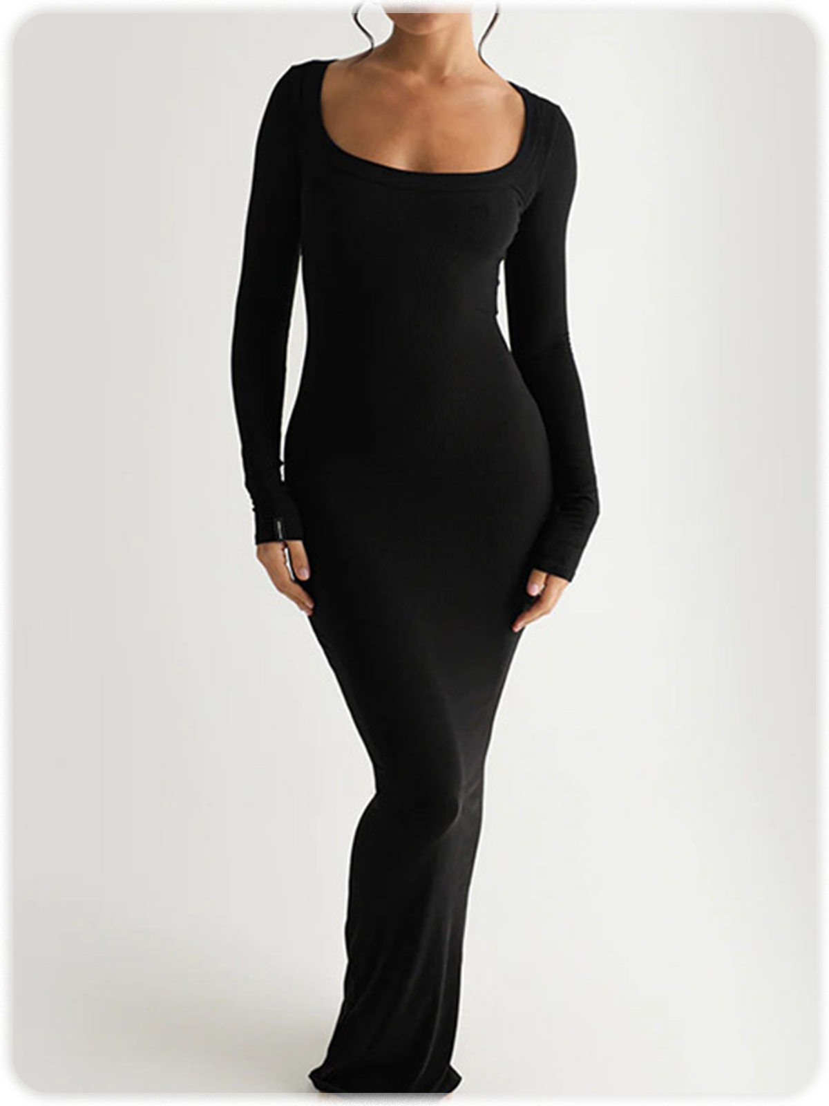 Crew Neck Plain Long Sleeve Maxi Dress