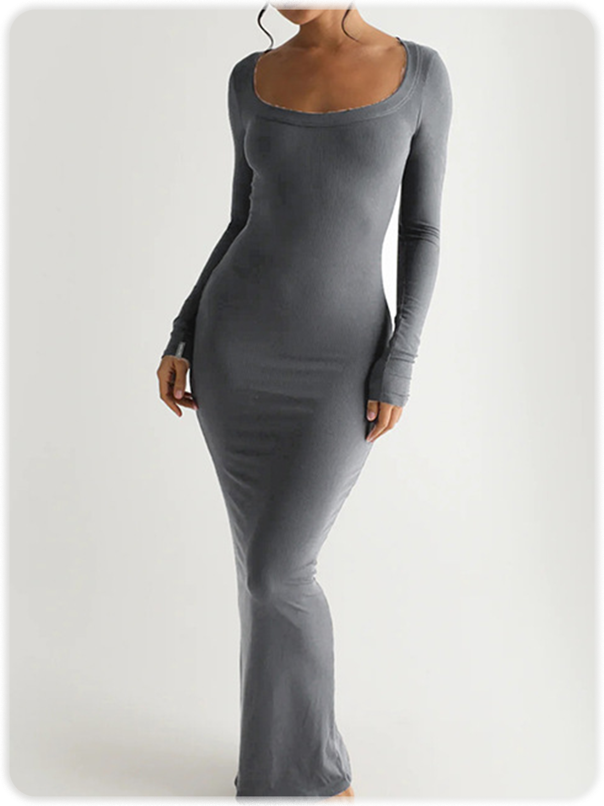 Crew Neck Plain Long Sleeve Maxi Dress